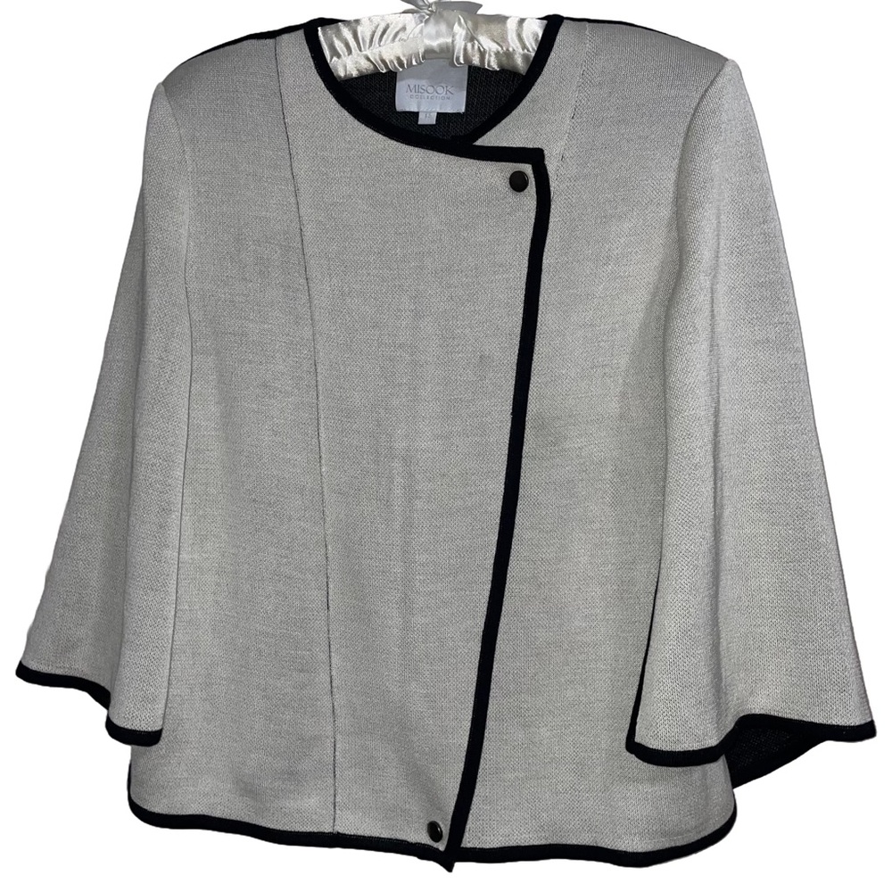 Misook Ivory Crossover Knit Cape Sleeve Blazer Jacket Minimalist Quiet Luxury